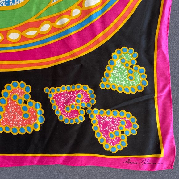 Knockout Ginnie Johansen Vibrant 100% Silk Scarf Heart Spade Pattern 80s LG NWOT - Picture 5 of 7